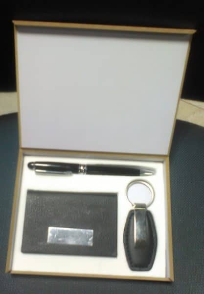 3 in 1 Premium Corporate Gift Set with Metal Pen, Card Holder and Key Ring with Printing Facility